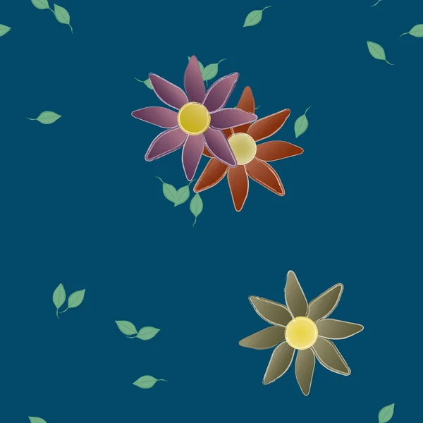 Fleurs Simples Avec Des Feuilles Vertes Composition Libre Illustration Vectorielle — Image vectorielle