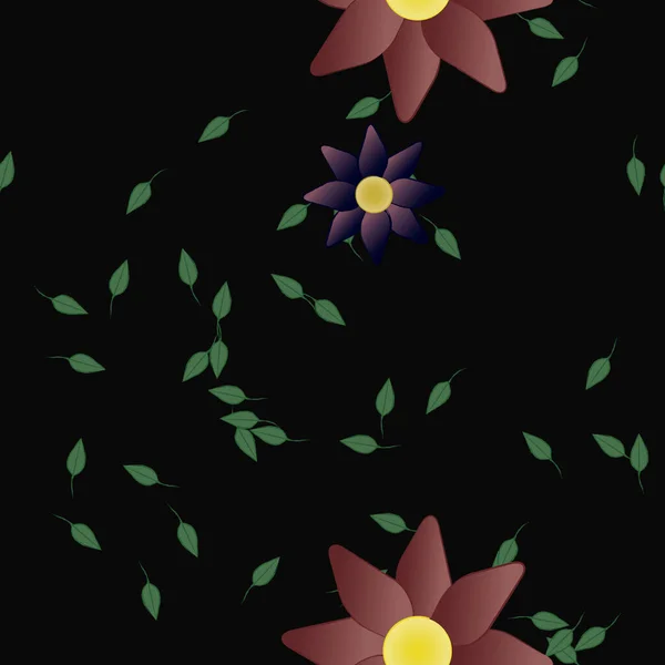 Fleurs Simples Avec Des Feuilles Vertes Composition Libre Illustration Vectorielle — Image vectorielle