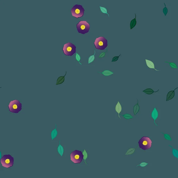 Modelo Vetor Com Flores Coloridas Simples Folhas Verdes —  Vetores de Stock