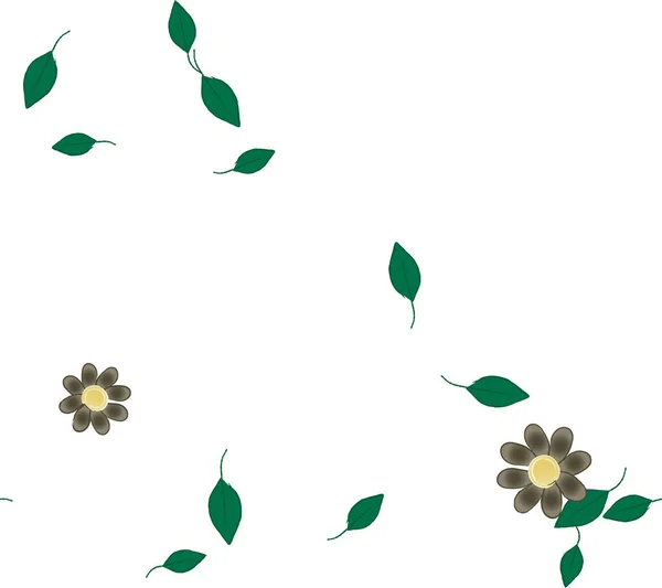 Composição Bonita Com Flores Coloridas Simples Folhas Verdes Fundo Ilustração — Vetor de Stock