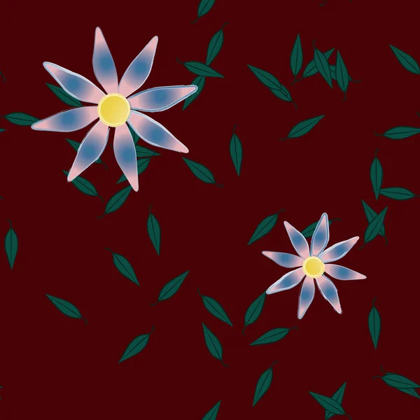 Χρωματιστά Λουλούδια Και Πράσινα Φύλλα Στο Παρασκήνιο Διανυσματική Απεικόνιση — Διανυσματικό Αρχείο