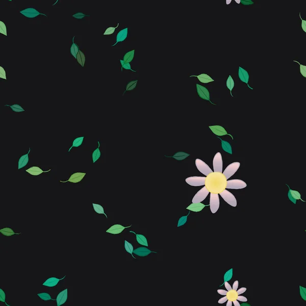 Vectorsjabloon Met Eenvoudige Kleurrijke Bloemen Groene Bladeren — Stockvector