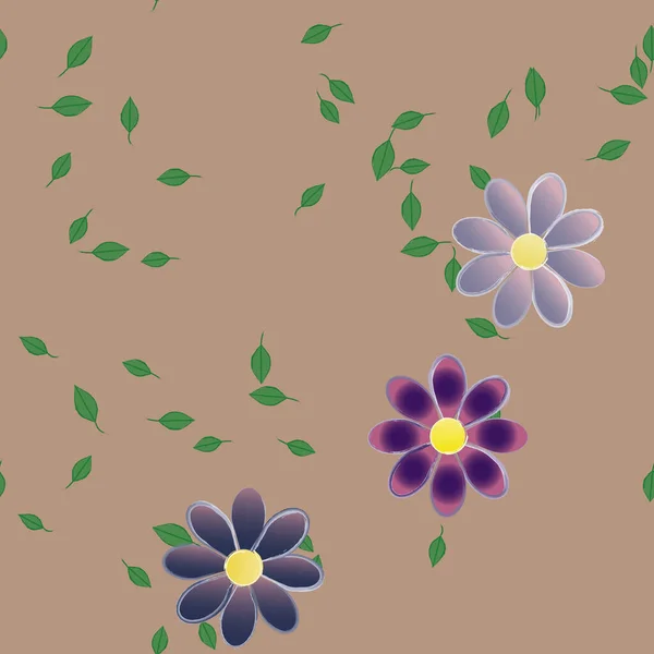 Modèle Vectoriel Avec Des Fleurs Colorées Simples Des Feuilles Vertes — Image vectorielle