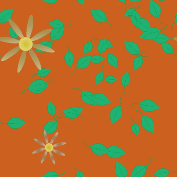 Fleurs Colorées Feuilles Vertes Arrière Plan Illustration Vectorielle — Image vectorielle