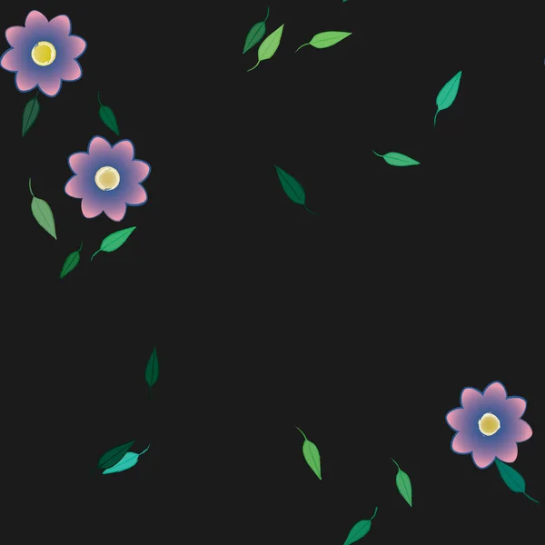 Composição Design Com Flores Simples Folhas Verdes Ilustração Vetorial — Vetor de Stock