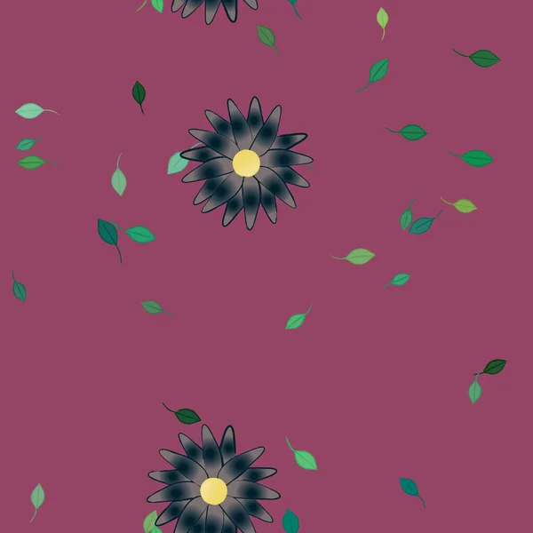 Composición Diseño Con Flores Simples Hojas Verdes Ilustración Vectorial — Vector de stock