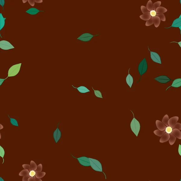 Plantilla Vector Con Flores Coloridas Simples Hojas Verdes — Vector de stock