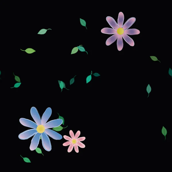 Flores Simples Con Hojas Verdes Composición Libre Ilustración Vectorial — Vector de stock