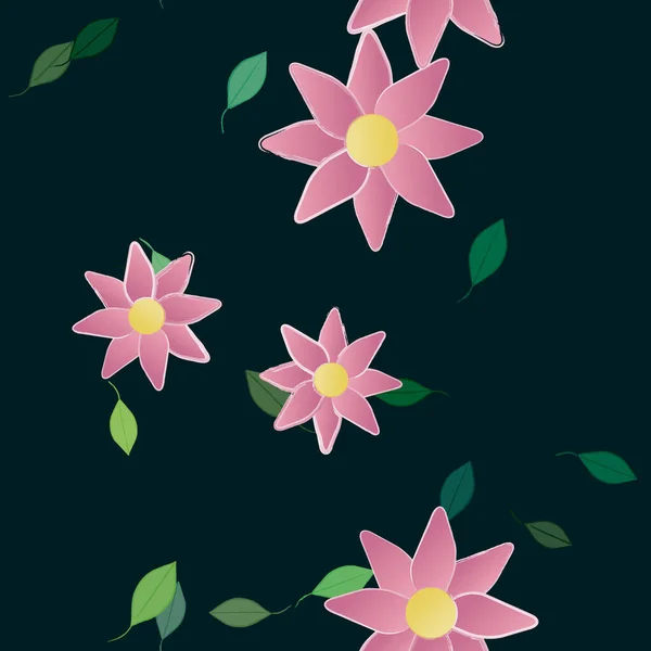 Flores Con Hojas Verdes Composición Libre Ilustración Vectorial — Archivo Imágenes Vectoriales