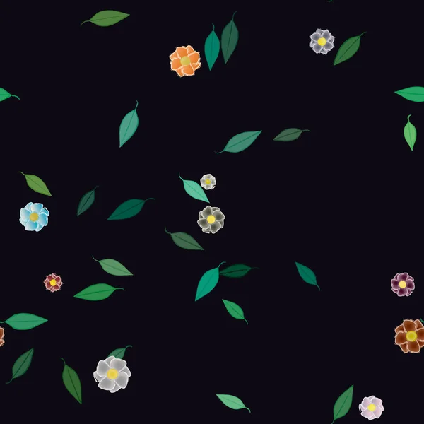 Bloemen Met Groene Bladeren Vrije Samenstelling Vector Illustratie — Stockvector