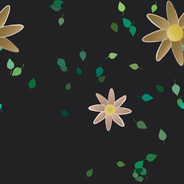 Flores Con Hojas Verdes Composición Libre Ilustración Vectorial — Archivo Imágenes Vectoriales