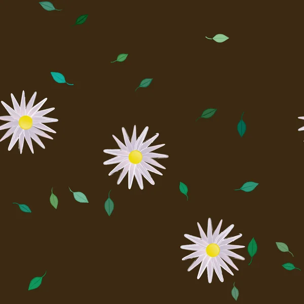 Fleurs Simples Avec Des Feuilles Vertes Composition Libre Illustration Vectorielle — Image vectorielle