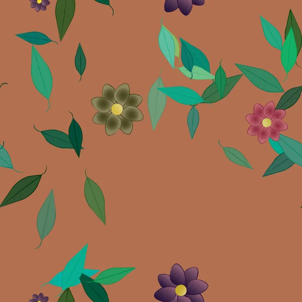 Composição Bonita Com Flores Coloridas Simples Folhas Verdes Fundo Ilustração —  Vetores de Stock