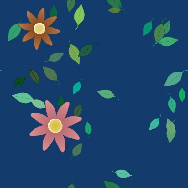 Modèle Vectoriel Avec Des Fleurs Colorées Simples Des Feuilles Vertes — Image vectorielle