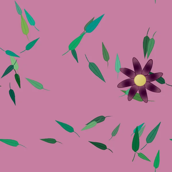 Composición Diseño Con Flores Simples Hojas Verdes Ilustración Vectorial — Archivo Imágenes Vectoriales