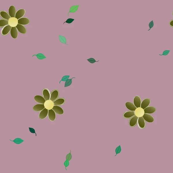 Belle Composition Avec Des Fleurs Couleur Simple Feuilles Vertes Sur — Image vectorielle