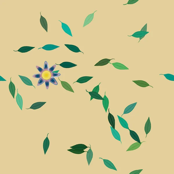 Modèle Vectoriel Avec Des Fleurs Colorées Simples Des Feuilles Vertes — Image vectorielle