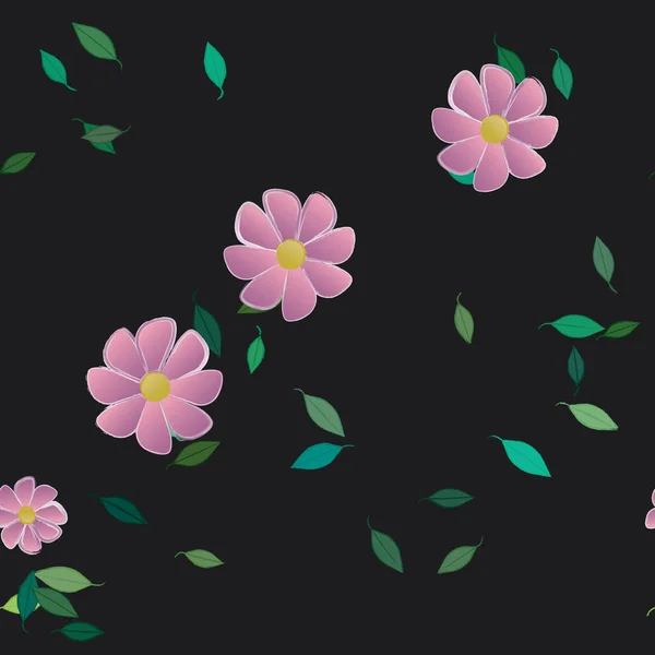 Färgade Blommor Och Gröna Blad Bakgrunden Vektor Illustration — Stock vektor