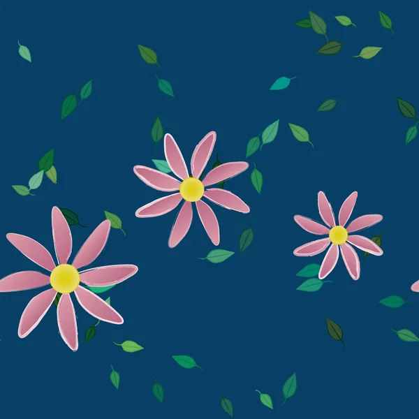 Composition Design Avec Fleurs Simples Feuilles Vertes Illustration Vectorielle — Image vectorielle