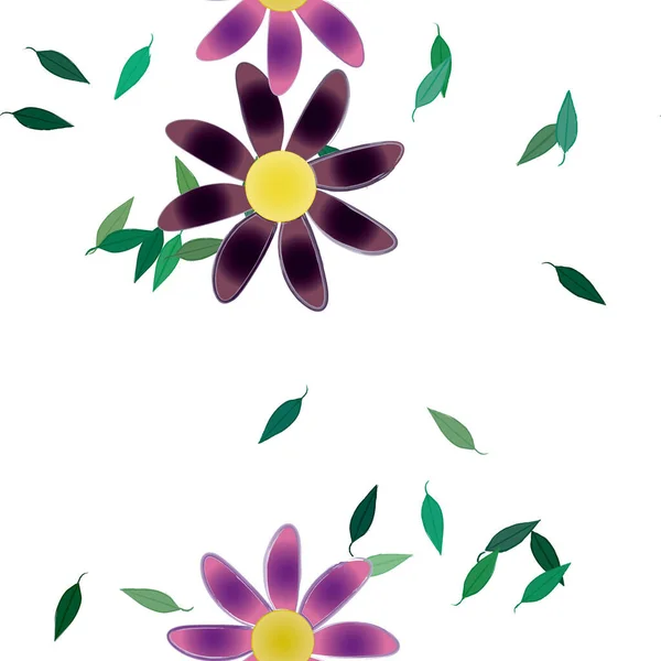 Bloemen Met Groene Bladeren Vrije Samenstelling Vector Illustratie — Stockvector