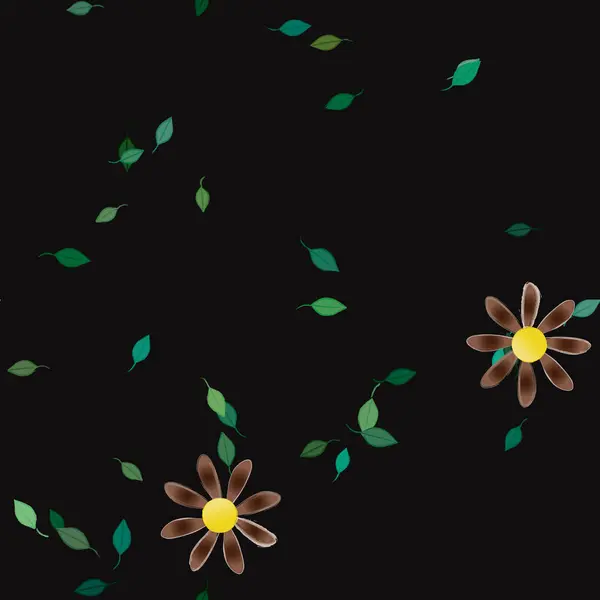 Composição Design Com Flores Simples Folhas Verdes Ilustração Vetorial — Vetor de Stock