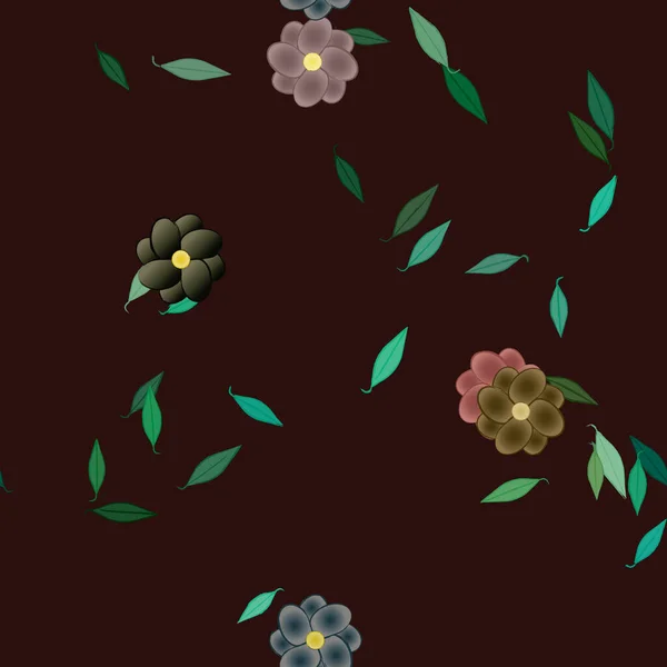 Flores Con Hojas Verdes Composición Libre Ilustración Vectorial — Archivo Imágenes Vectoriales