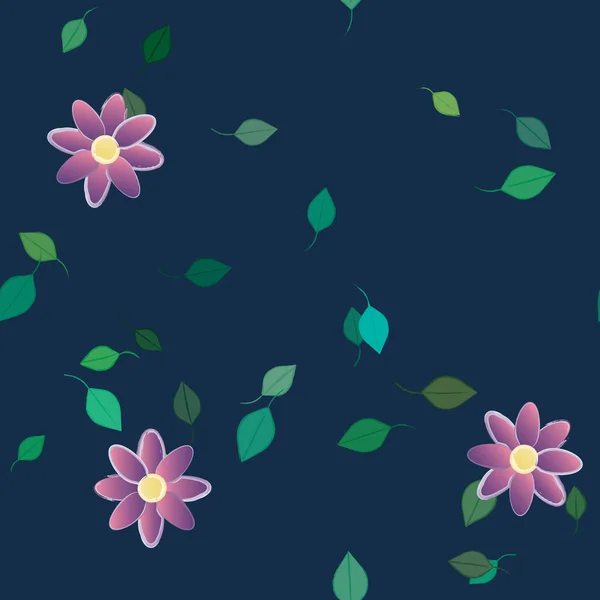 Hermosa Composición Con Flores Colores Simples Hojas Verdes Fondo Ilustración — Archivo Imágenes Vectoriales