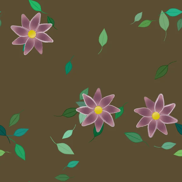 Modèle Vectoriel Avec Des Fleurs Colorées Simples Des Feuilles Vertes — Image vectorielle