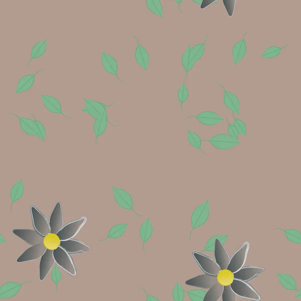 Plantilla Vector Con Flores Coloridas Simples Hojas Verdes — Archivo Imágenes Vectoriales