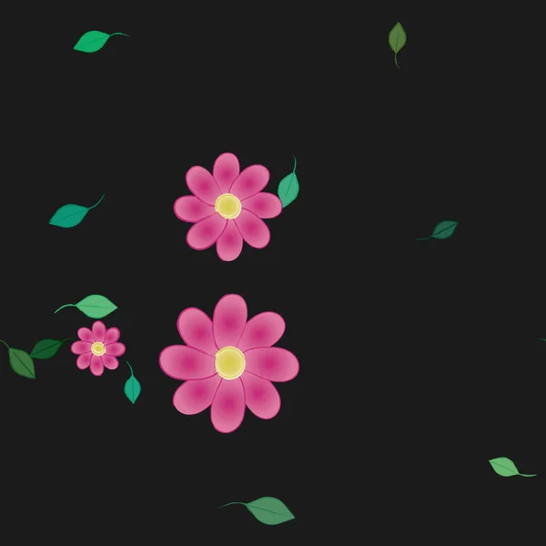 Hermosa Composición Con Flores Colores Simples Hojas Verdes Fondo Ilustración — Vector de stock