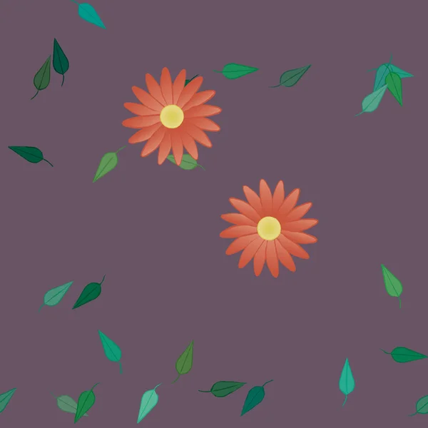 Composición Libre Con Flores Colores Simples Hojas Verdes Para Papel — Archivo Imágenes Vectoriales