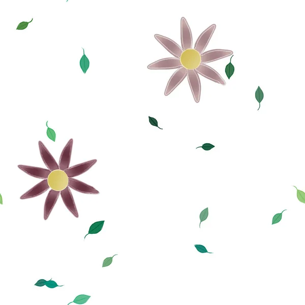 Flores Con Hojas Verdes Composición Libre Ilustración Vectorial — Vector de stock