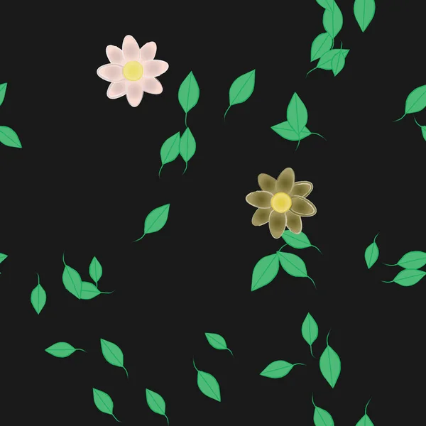 Composição Bonita Com Flores Coloridas Simples Folhas Verdes Fundo Ilustração —  Vetores de Stock