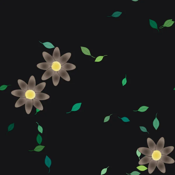 Plantilla Vector Con Flores Coloridas Simples Hojas Verdes — Vector de stock