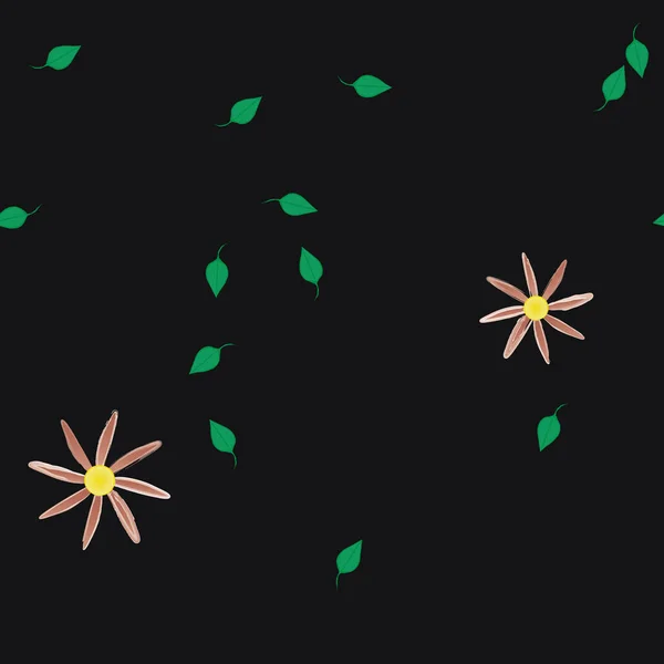 Gyönyörű Kompozíció Egyszerű Színes Virágokkal Zöld Levelekkel Háttérben Vektor Illusztráció — Stock Vector