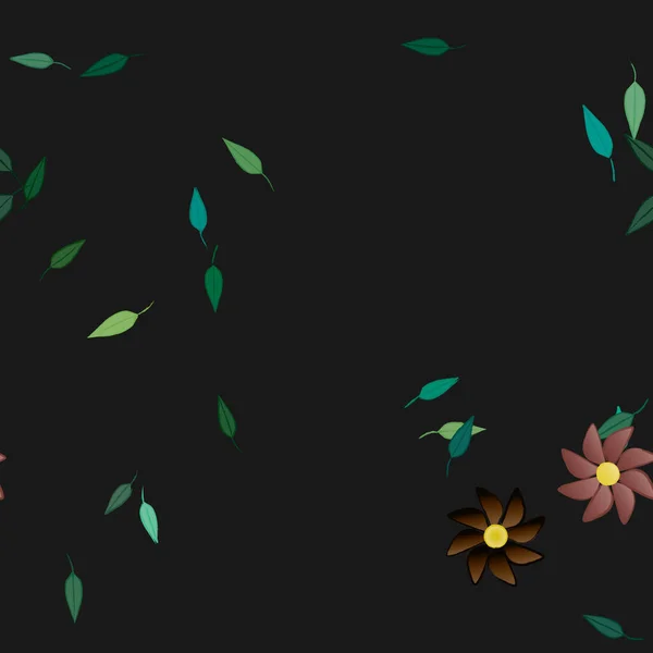 Composição Design Com Flores Simples Folhas Verdes Ilustração Vetorial — Vetor de Stock