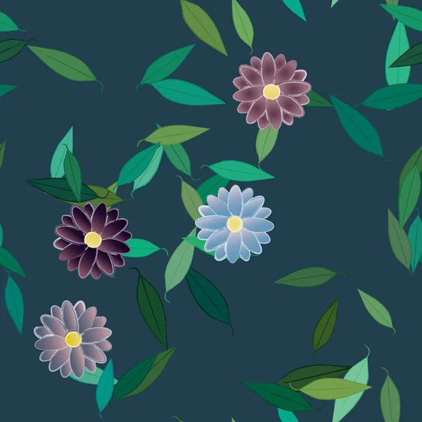 Composición Libre Con Flores Colores Simples Hojas Verdes Para Papel — Vector de stock