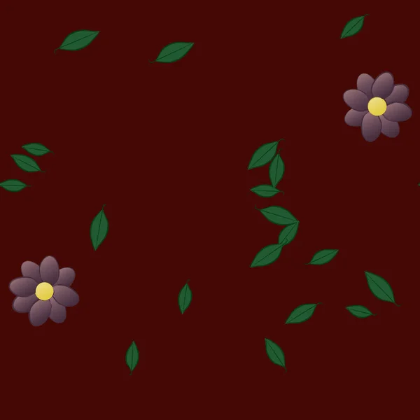 Modèle Vectoriel Avec Des Fleurs Colorées Simples Des Feuilles Vertes — Image vectorielle