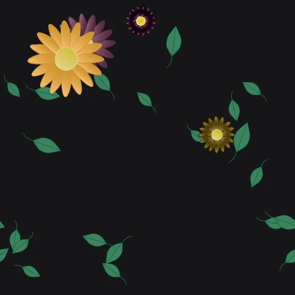 Flores Colores Hojas Verdes Fondo Ilustración Vectorial — Archivo Imágenes Vectoriales