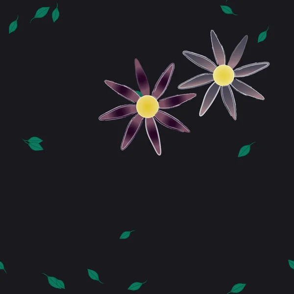 Flores Simples Con Hojas Verdes Composición Libre Ilustración Vectorial — Vector de stock