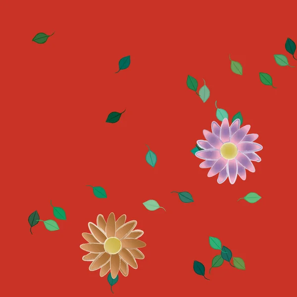 Gratis Compositie Met Eenvoudige Kleurrijke Bloemen Groene Bladeren Voor Behang — Stockvector