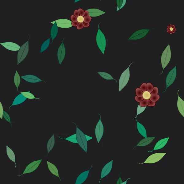 Hermosa Composición Con Flores Colores Simples Hojas Verdes Fondo Ilustración — Archivo Imágenes Vectoriales