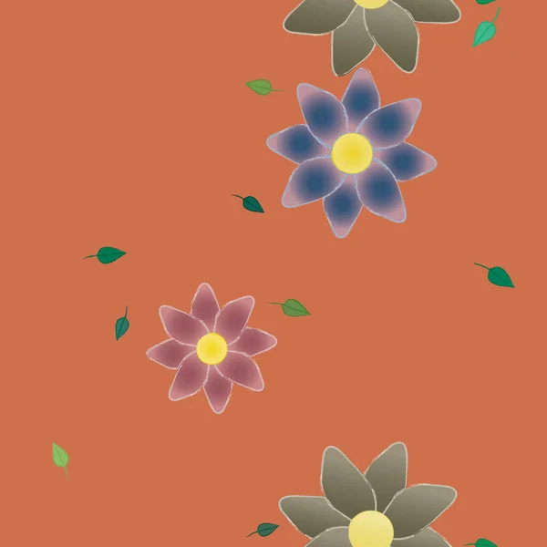 Flores Colores Hojas Verdes Fondo Ilustración Vectorial — Vector de stock