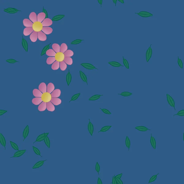 Hermosa Composición Con Flores Colores Simples Hojas Verdes Fondo Ilustración — Archivo Imágenes Vectoriales