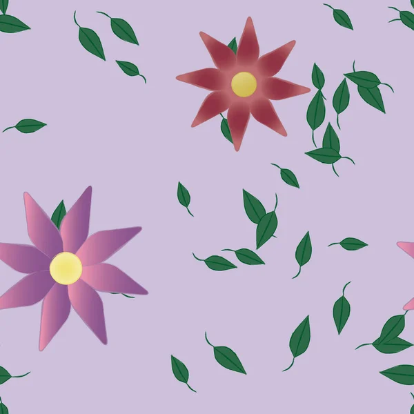 Modèle Vectoriel Avec Des Fleurs Colorées Simples Des Feuilles Vertes — Image vectorielle