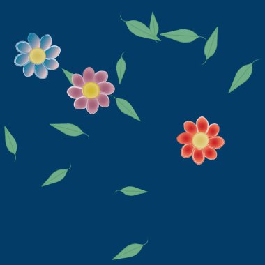 Serbest kompozisyonda yeşil yapraklı çiçekler, vektör illüstrasyonu