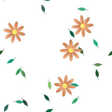 Basit renkli çiçekler ve yeşil yapraklı vektör şablonu