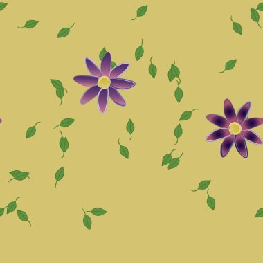 Serbest kompozisyonda yeşil yapraklı çiçekler, vektör illüstrasyonu