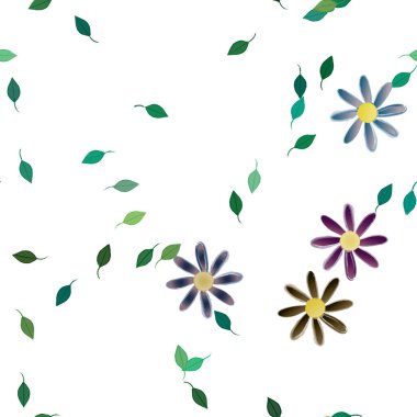 Serbest kompozisyonda yeşil yapraklı çiçekler, vektör illüstrasyonu