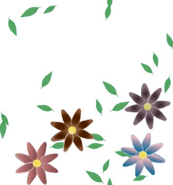 Serbest kompozisyonda yeşil yapraklı çiçekler, vektör illüstrasyonu